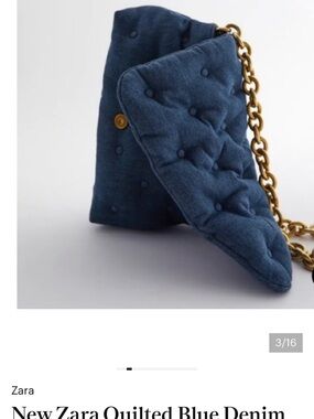 Zara Quilted Navy Denim Crossbody with Gold Chain
